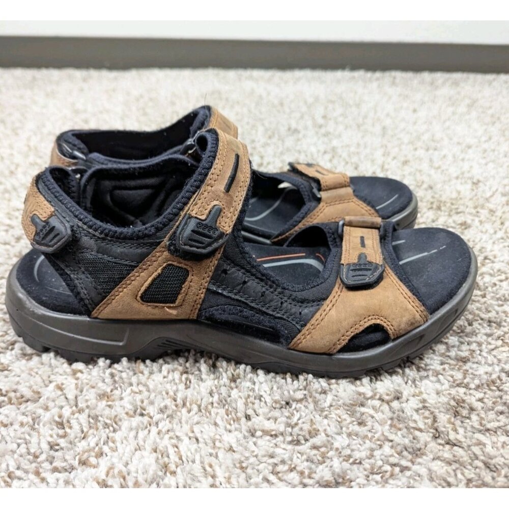 Ecco Yucatan Sandals Men's 46 EU 12-12.5 US Brown Black Leather Strap Outdoor